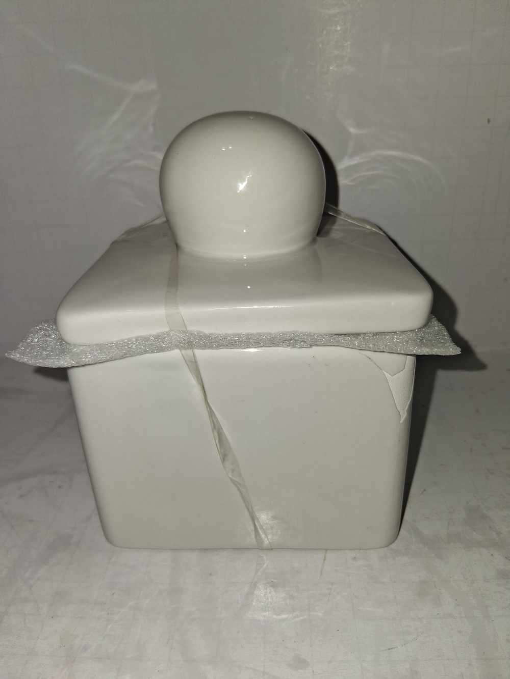 Decorative Square Canister White with Lid Glazed Earthenware